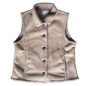 Moose Creek Faux Suede Sherpa Lined Vest Womens Sz L Beige Western Cowgirl Ranch